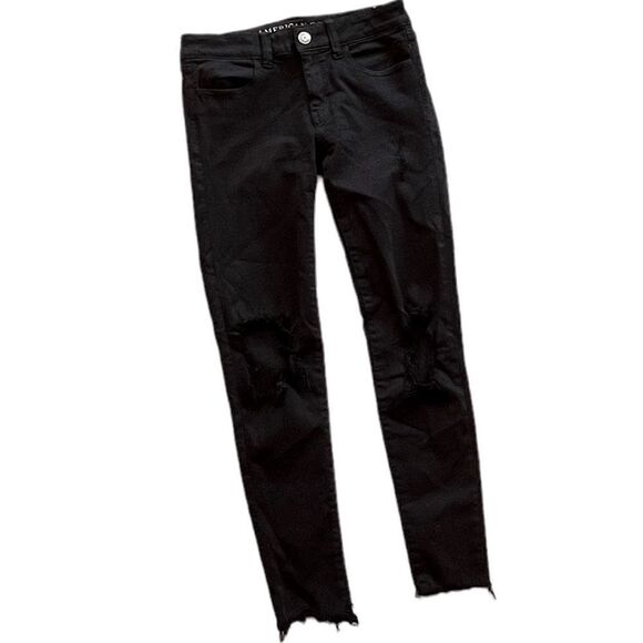 AMERICAN Eagle Outfitters black Super Stretch X distressed jeggings size 2. - Picture 3 of 7
